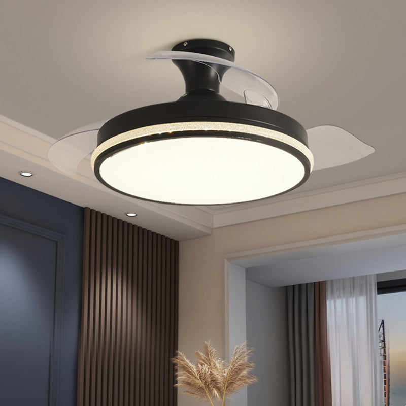 Contemporary Round Ceiling Fan Dining Room LED Semi Flush Light with Convertible Blades