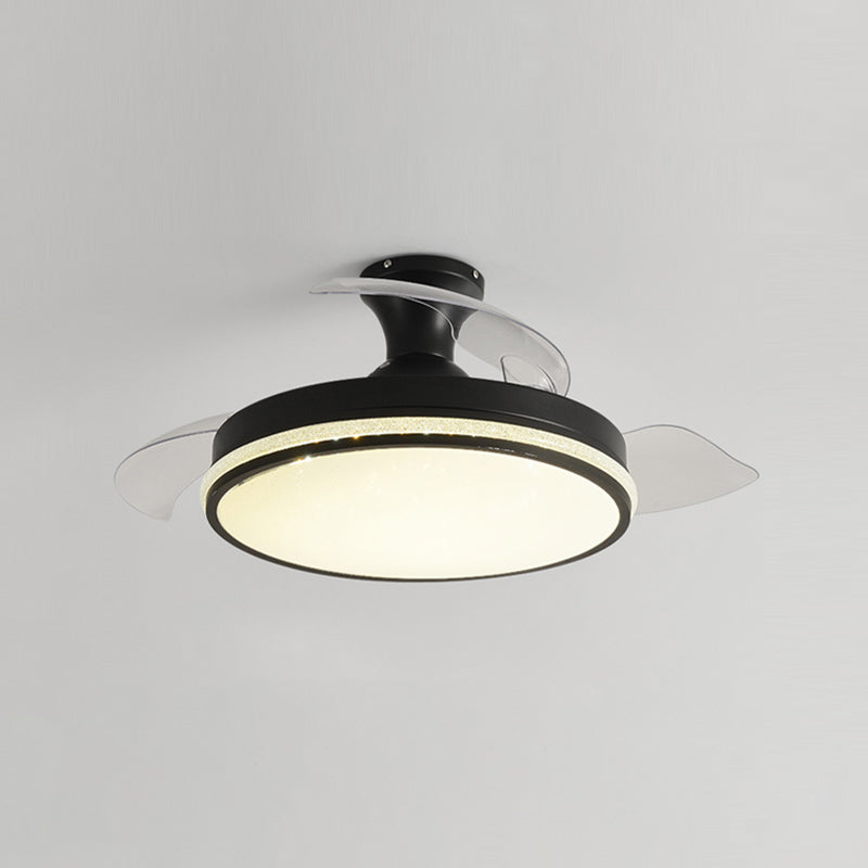 Contemporary Round Ceiling Fan Dining Room LED Semi Flush Light with Convertible Blades