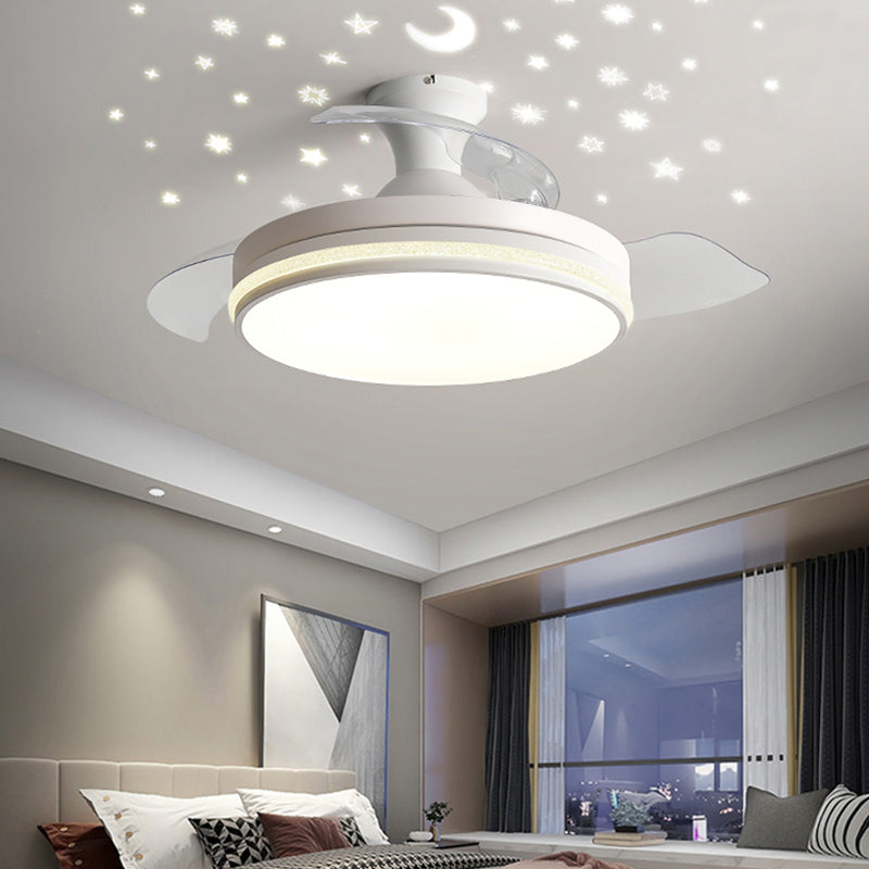 Contemporary Round Ceiling Fan Dining Room LED Semi Flush Light with Convertible Blades