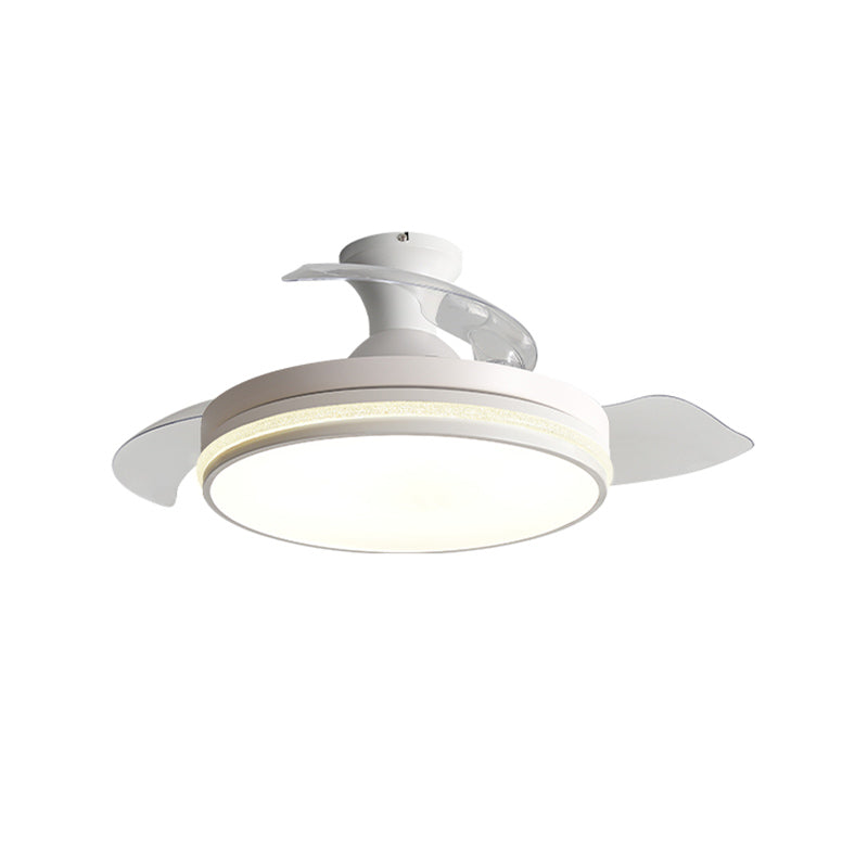 Contemporary Round Ceiling Fan Dining Room LED Semi Flush Light with Convertible Blades