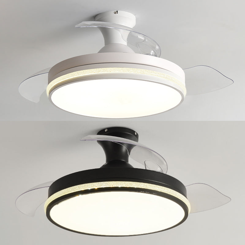 Contemporary Round Ceiling Fan Dining Room LED Semi Flush Light with Convertible Blades