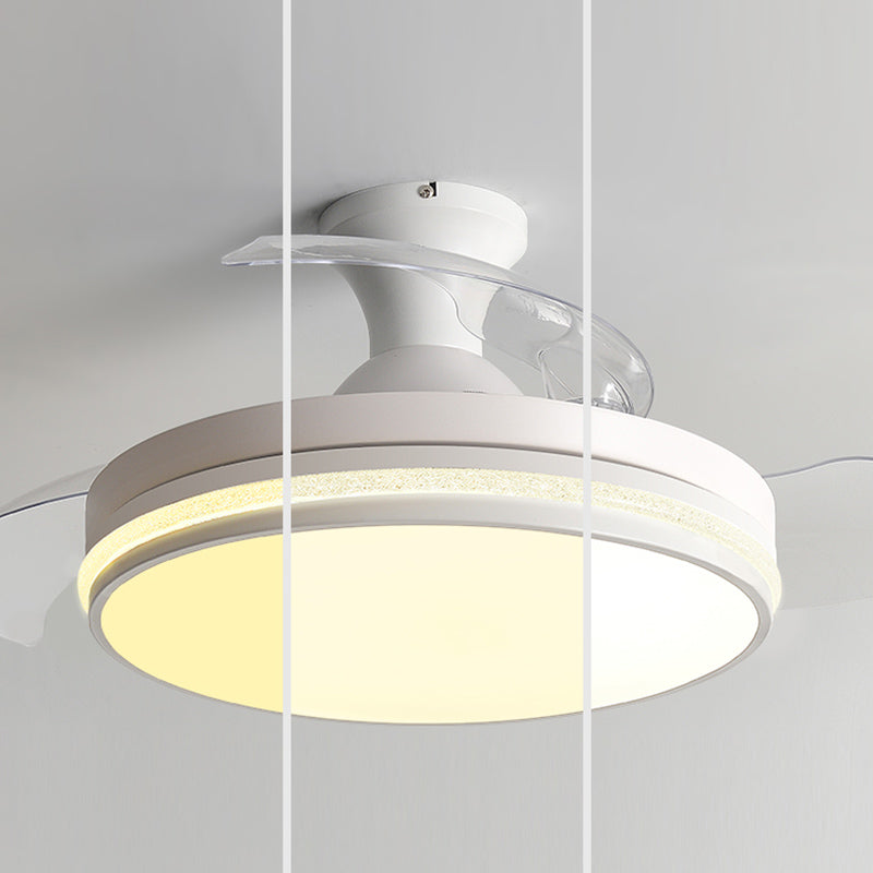 Contemporary Round Ceiling Fan Dining Room LED Semi Flush Light with Convertible Blades