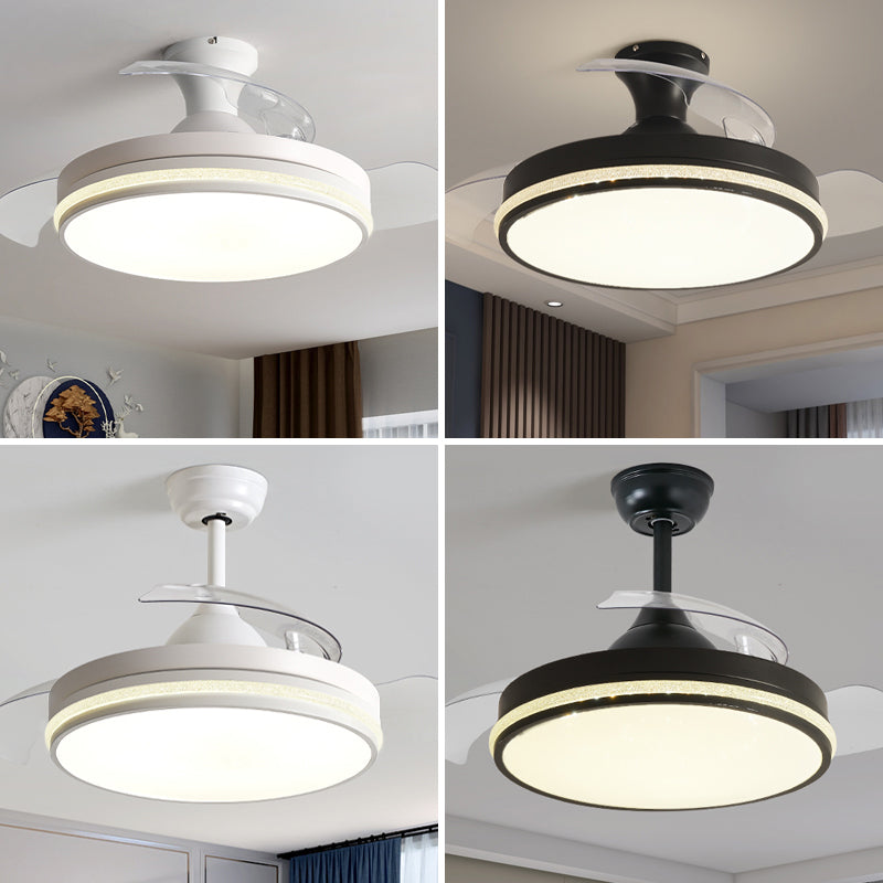 Contemporary Round Ceiling Fan Dining Room LED Semi Flush Light with Convertible Blades