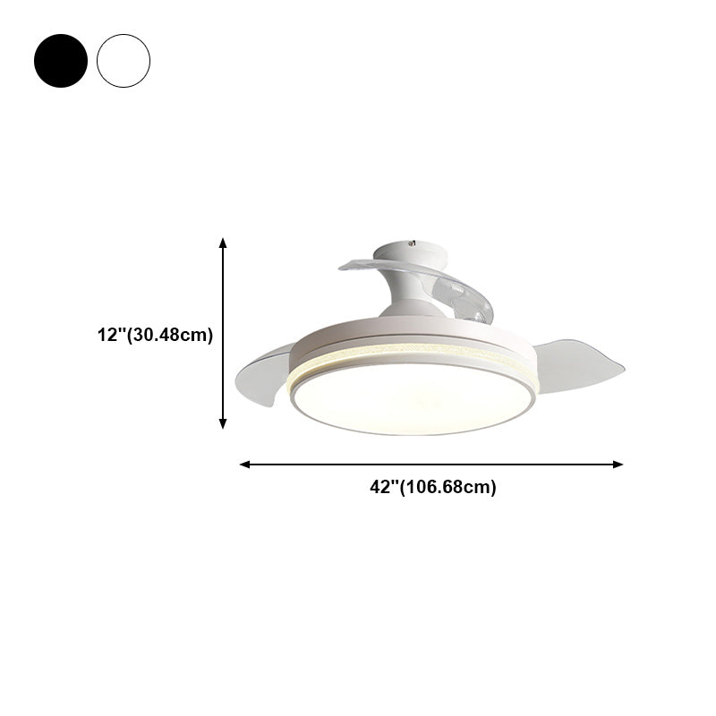 Contemporain Round Plafond Fan Dining Room LED Semi Flush Light avec des lames convertibles