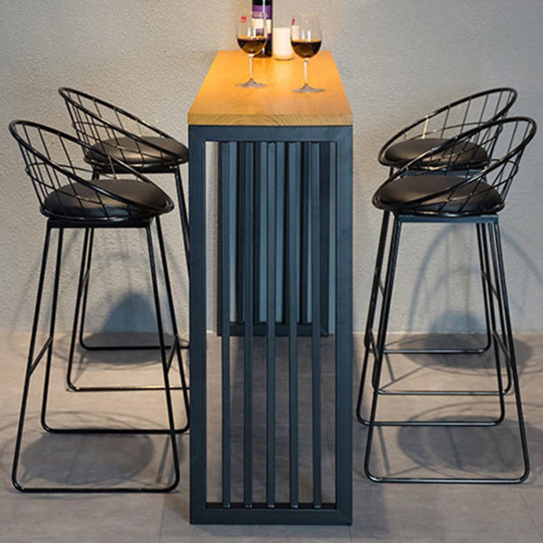 Modern Style Bar Table in Solid Wood and Metal Brown Balcony Bar Table