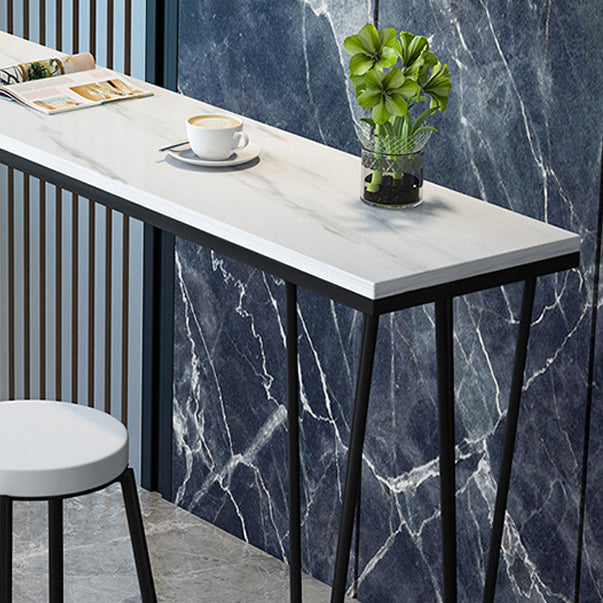 White and Black Glam Style Bar Table in Iron Top and Faux Marble Milk Tea Shop Bar Table