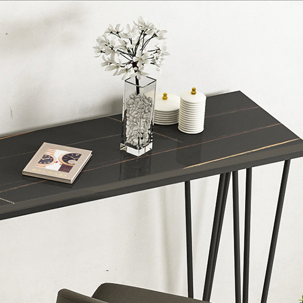 White and Black Glam Style Bar Table in Iron Top and Faux Marble Milk Tea Shop Bar Table