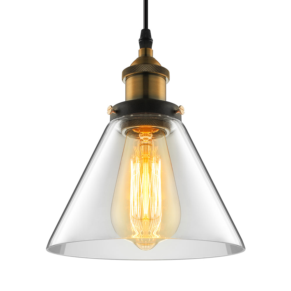 5.5"/7" Wide Cone Pendant Light Industrial 1 Light Grey/Brown/Clear Glass Hanging Lamp in Bronze