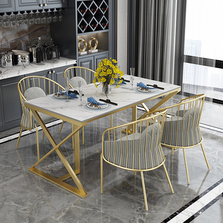 Glam 1/5 Pieces Dining Set Rectangle Stone Dining Table for Kitchen