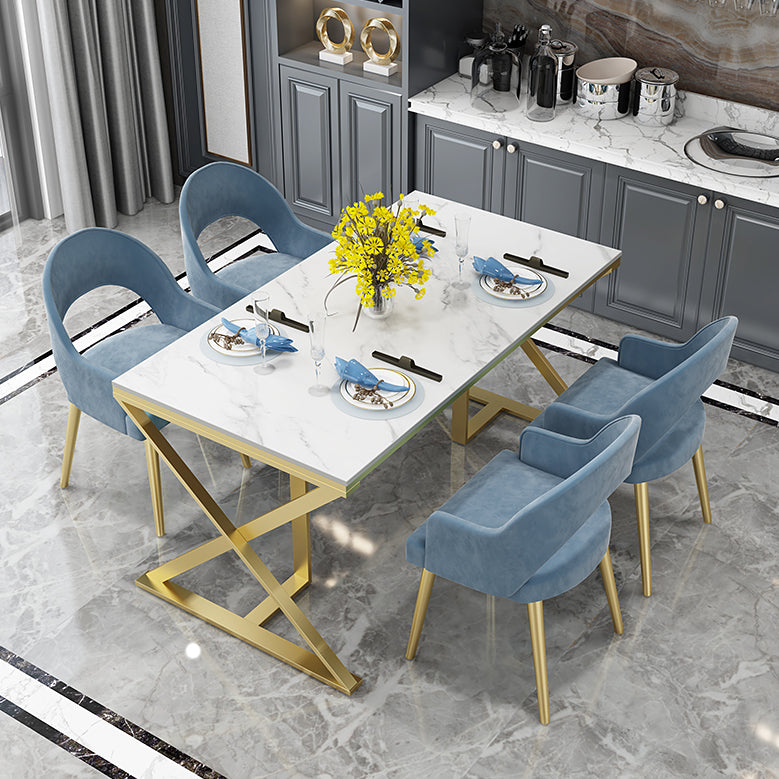 Glam 1/5 Pieces Dining Set Rectangle Stone Dining Table for Kitchen