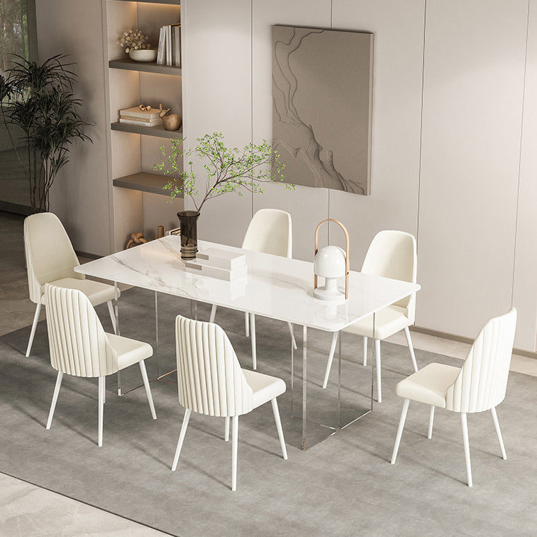 1/2/5/7 Pieces White Dining Set Sintered Stone Rectangle Dining Set with Leather Chairs