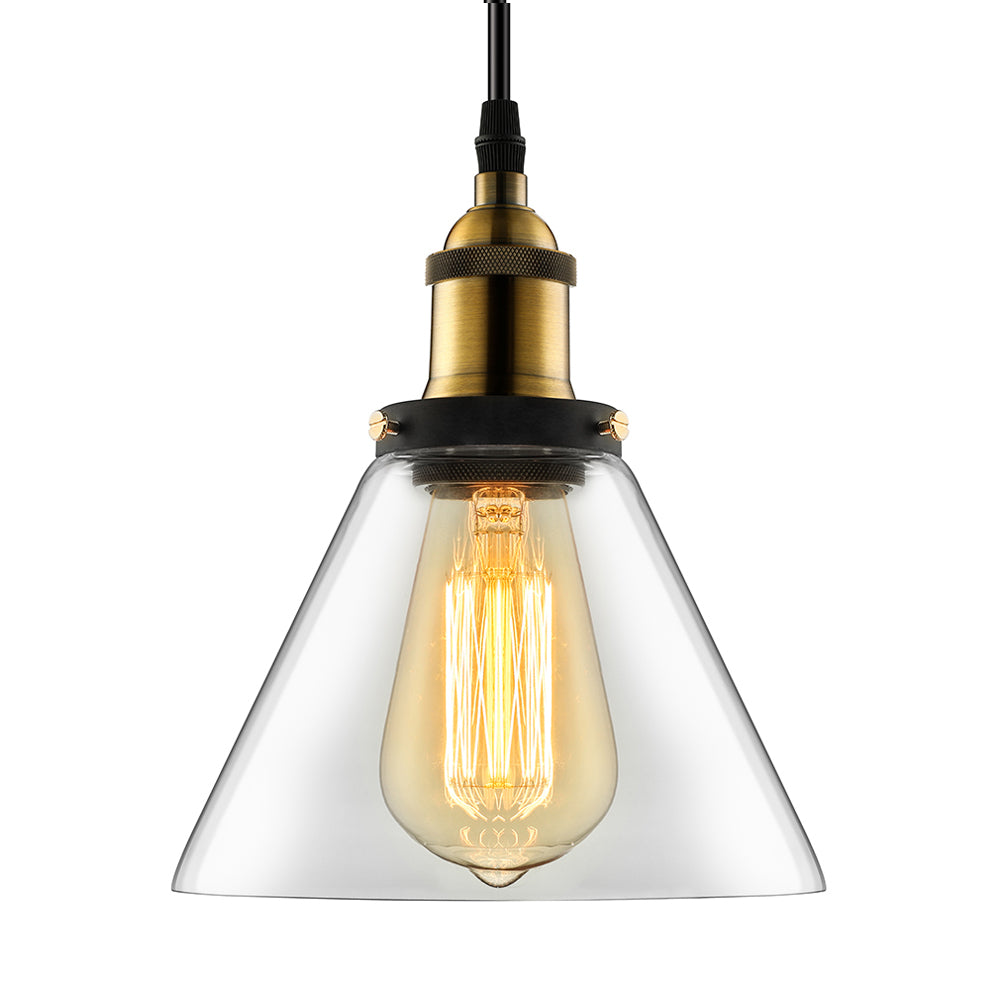 5.5"/7" Wide Cone Pendant Light Industrial 1 Light Grey/Brown/Clear Glass Hanging Lamp in Bronze