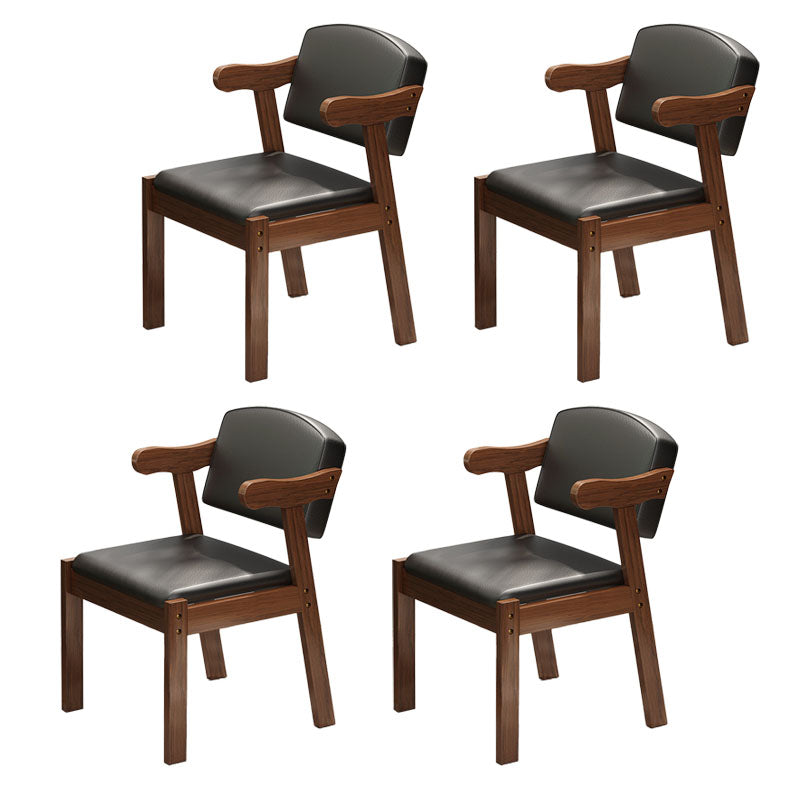 Contemporary Rubberwood Open Arm Chair Matte Finish Upholstered Dining Chair