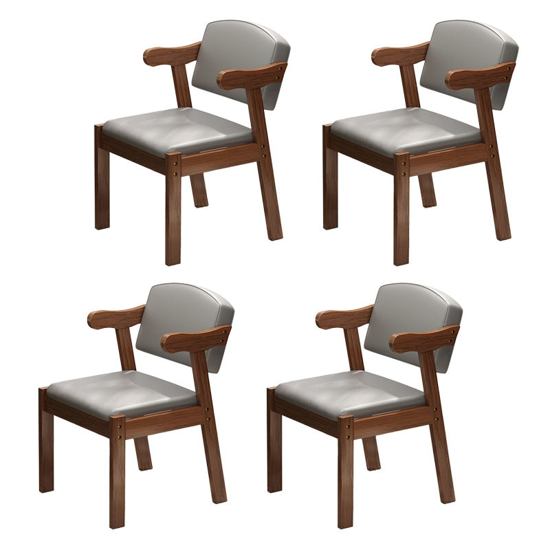 Contemporary Rubberwood Open Arm Chair Matte Finish Upholstered Dining Chair