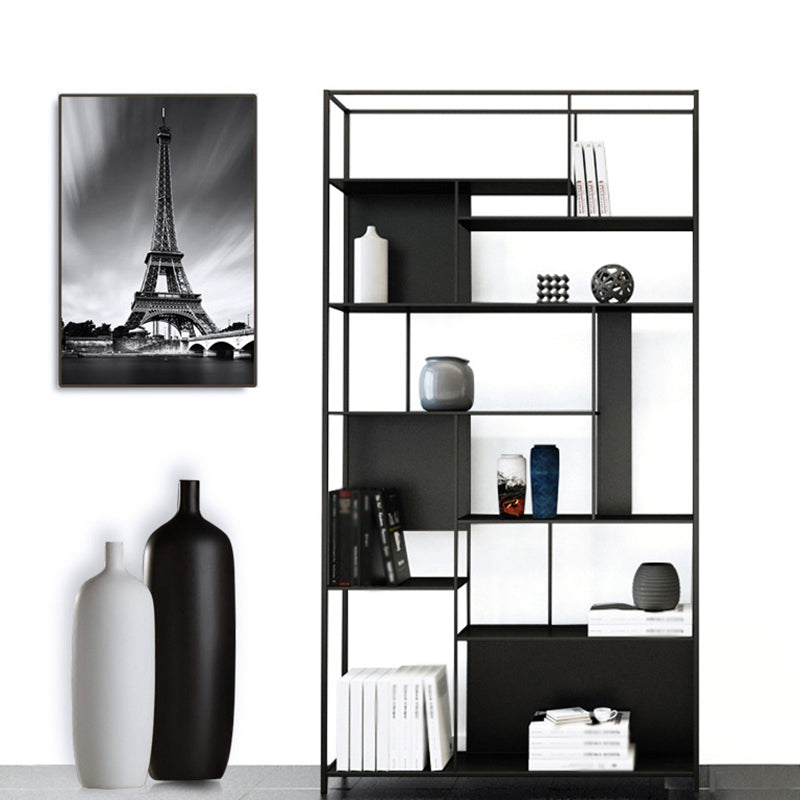 Industrial Style Metal Bookshelf Black Open Shelf Bookcase for Office