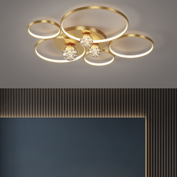 Lampe à plafond à LED de forme ronde Iron moderne 8 lumières à chasse d'eau pour le salon