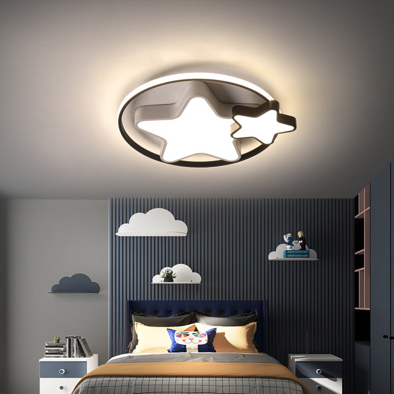 Modern Flush Light Fixtures Star Iron 3 Light Flush Mount Lamps in Black and White