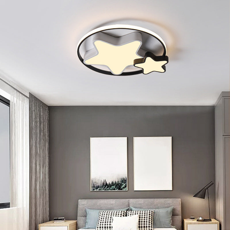 Luminaires à chasse d'eau moderne étoile Iron 3 Light Flush Mount Lampes en noir et blanc