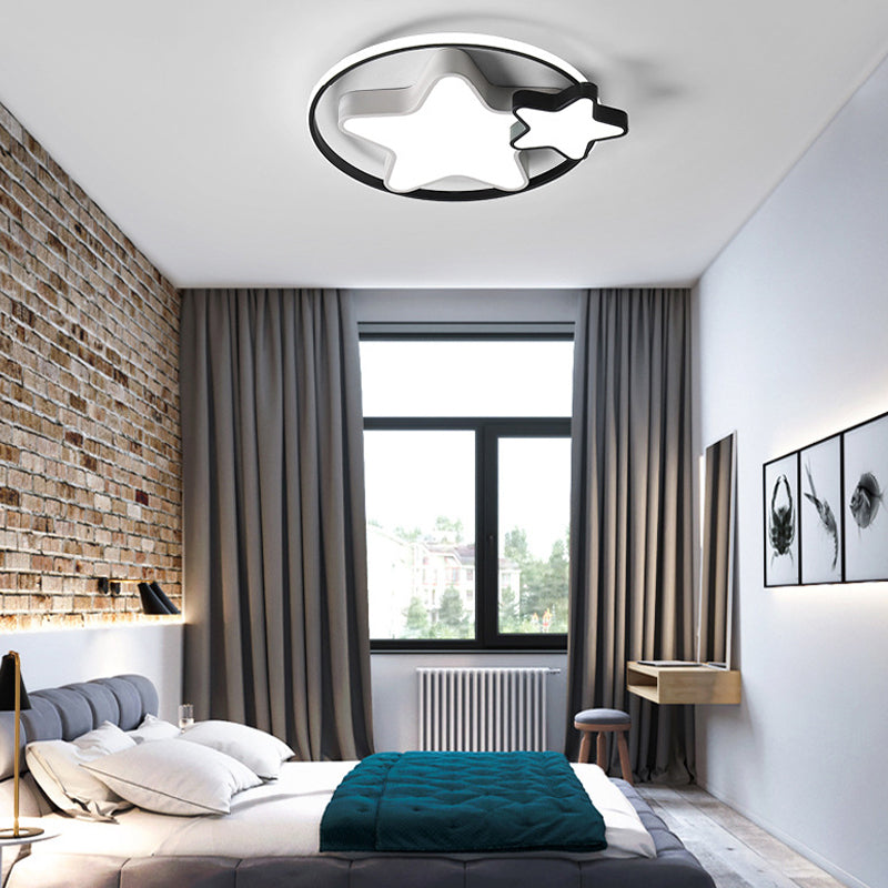 Modern Flush Light Fixtures Star Iron 3 Light Flush Mount Lamps in Black and White