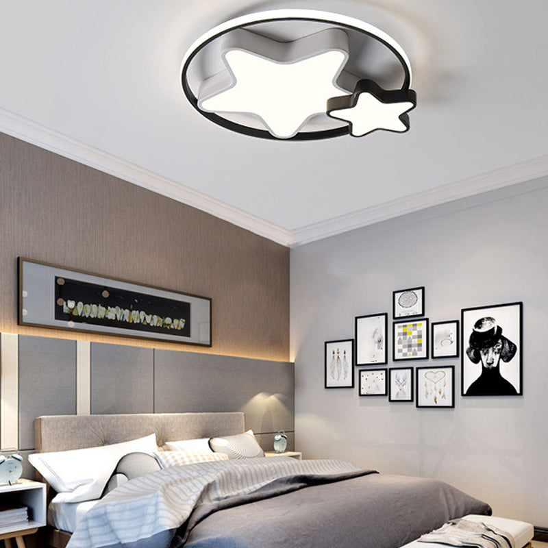 Modern Flush Light Fixtures Star Iron 3 Light Flush Mount Lamps in Black and White