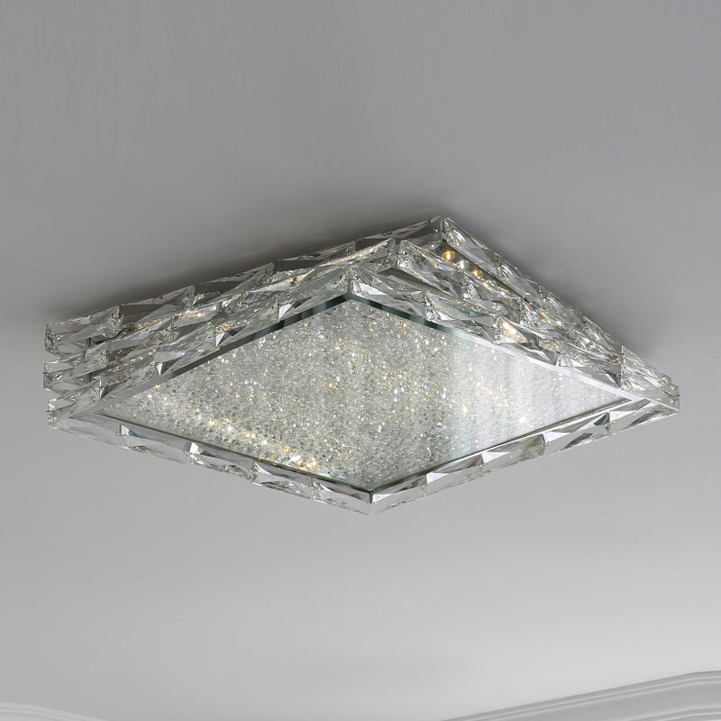 Contemporary Flush Light Fixtures Squared Crystal 1 Light Flush Mount Lamps in Silver