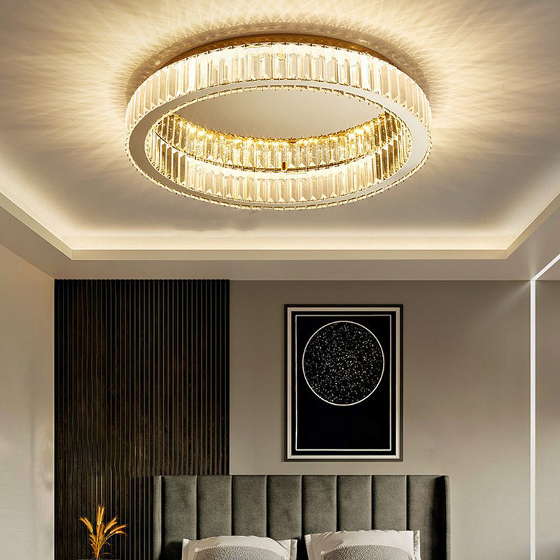 Contemporary Flush Light Fixtures Circular Crystal 1 Light Flush Mount Lamps in Gold