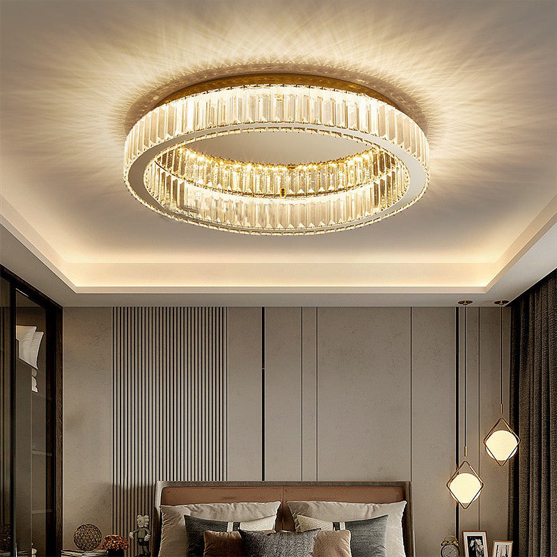 Contemporary Flush Light Fixtures Circular Crystal 1 Light Flush Mount Lamps in Gold