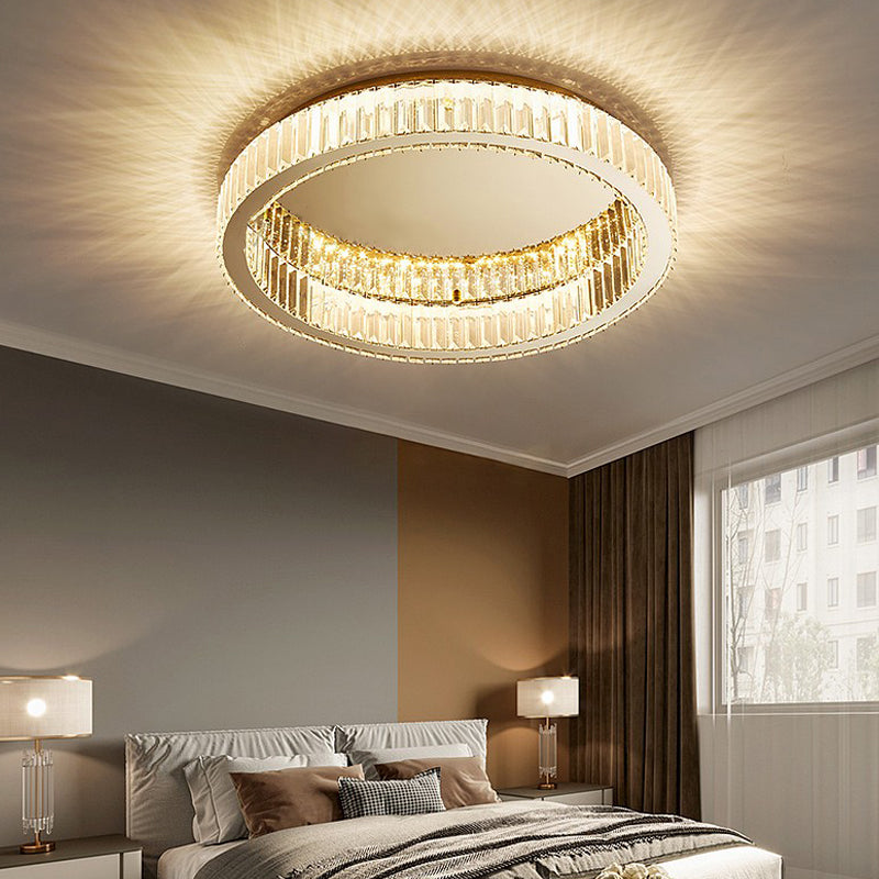 Contemporary Flush Light Fixtures Circular Crystal 1 Light Flush Mount Lamps in Gold