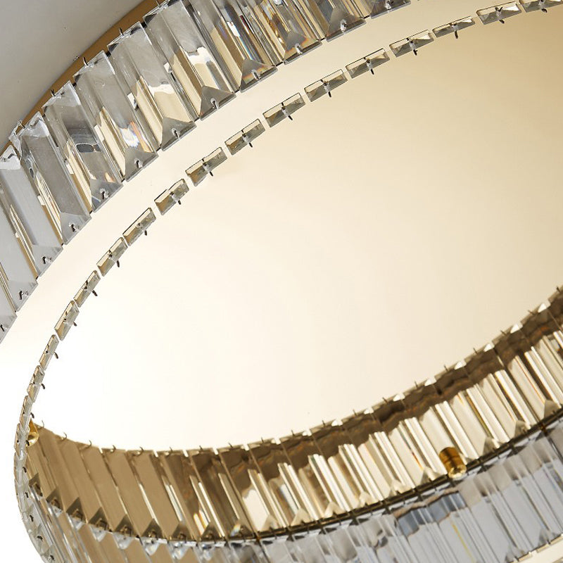 Contemporary Flush Light Fixtures Circular Crystal 1 Light Flush Mount Lamps in Gold