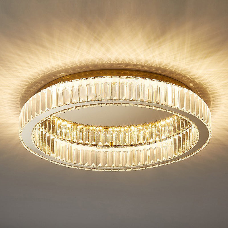 Contemporary Flush Light Fixtures Circular Crystal 1 Light Flush Mount Lamps in Gold