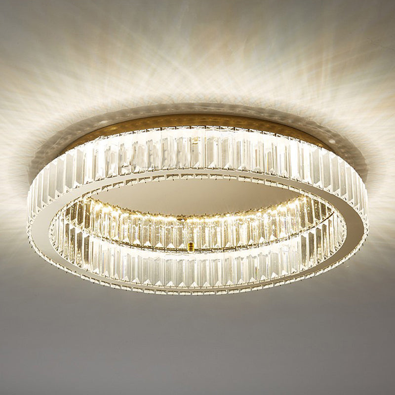 Contemporary Flush Light Fixtures Circular Crystal 1 Light Flush Mount Lamps in Gold