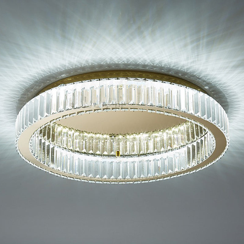 Contemporary Flush Light Fixtures Circular Crystal 1 Light Flush Mount Lamps in Gold