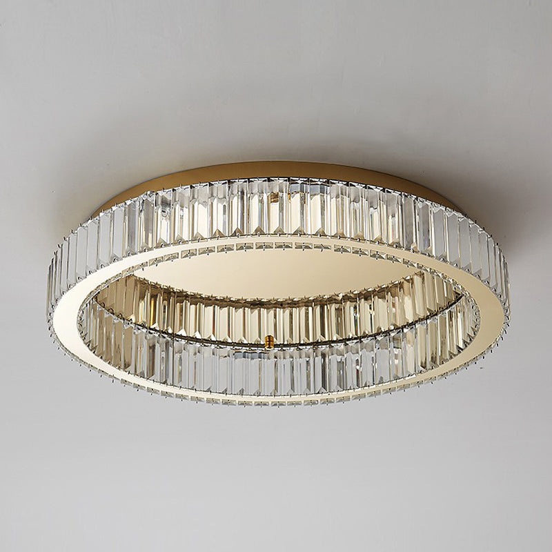 Contemporary Flush Light Fixtures Circular Crystal 1 Light Flush Mount Lamps in Gold