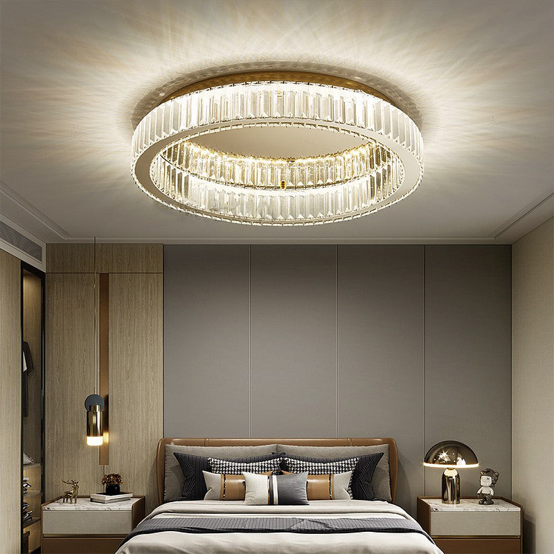 Contemporary Flush Light Fixtures Circular Crystal 1 Light Flush Mount Lamps in Gold