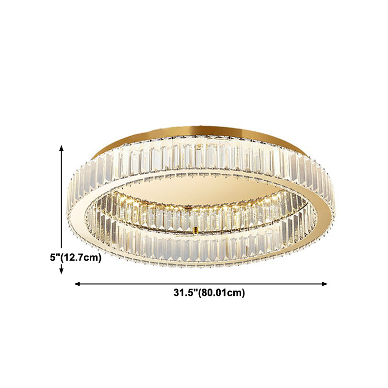 Contemporary Flush Light Fixtures Circular Crystal 1 Light Flush Mount Lamps in Gold