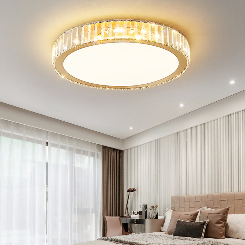 Contemporary Flush Light Crystal 1 Light Flush Mount Ceiling Fixture in Gold