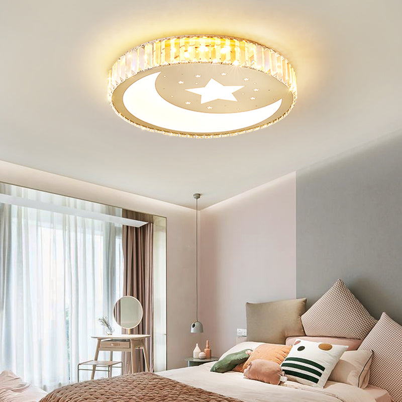 Zeitgenössischer Flush Light Crystal 1 Light Flush Mount Deckenbestand in Gold