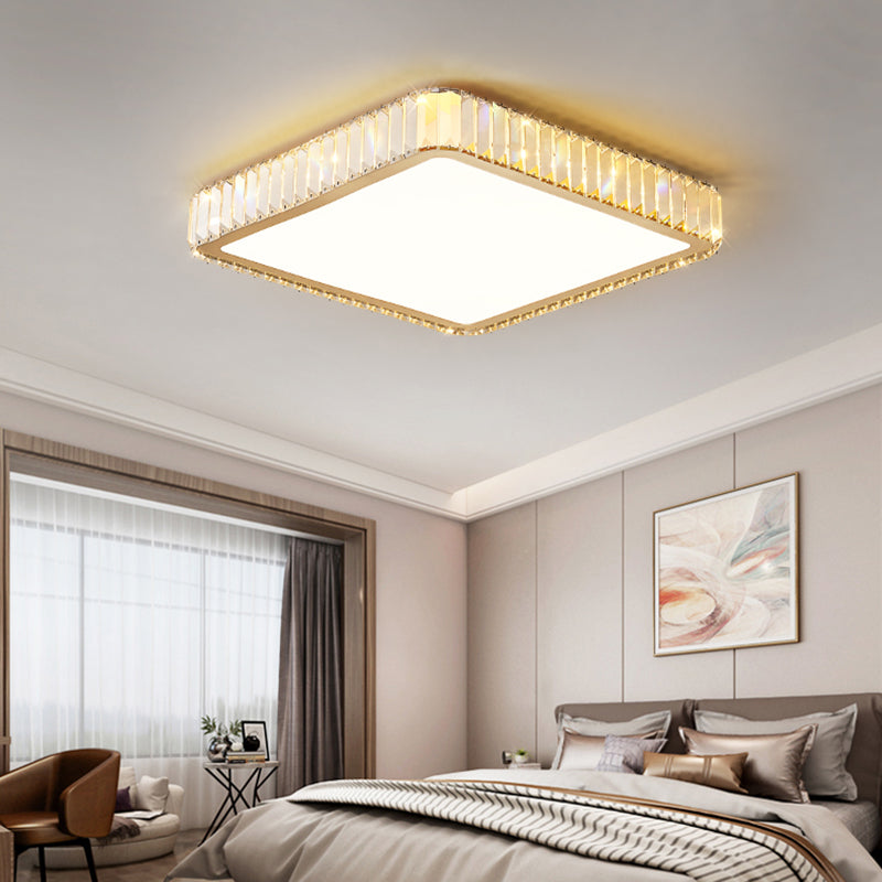 Contemporary Flush Light Crystal 1 Light Flush Mount Ceiling Fixture in Gold