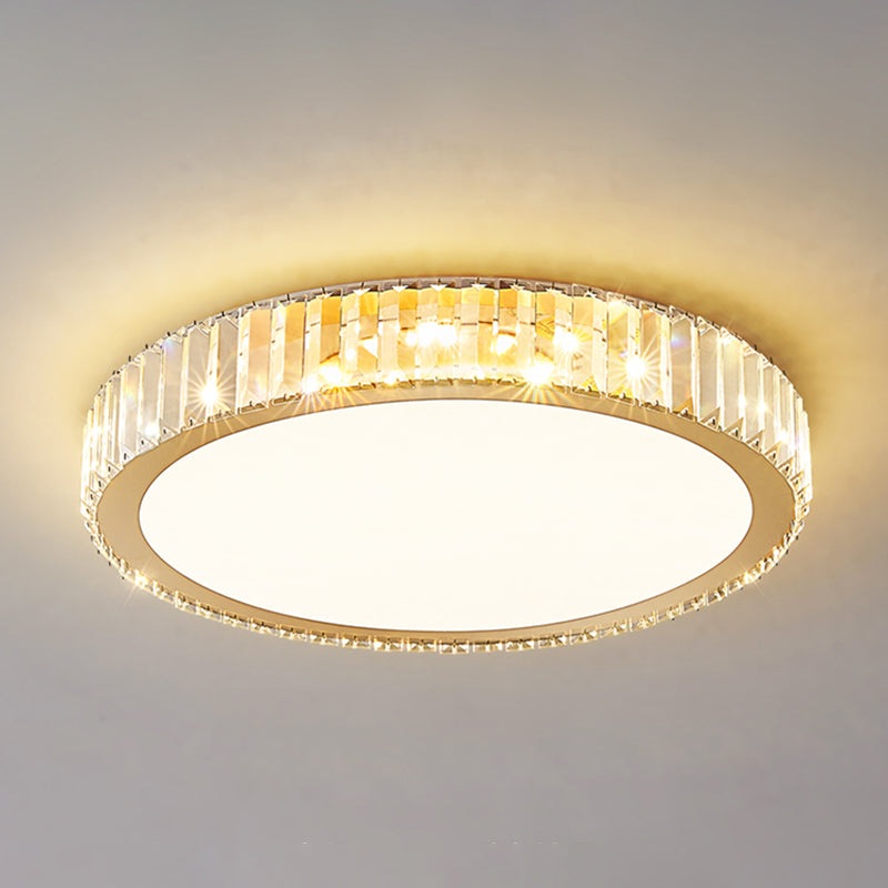 Contemporary Flush Light Crystal 1 Light Flush Mount Ceiling Fixture in Gold