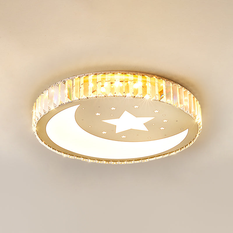 Contemporary Flush Light Crystal 1 Light Flush Mount Ceiling Fixture in Gold