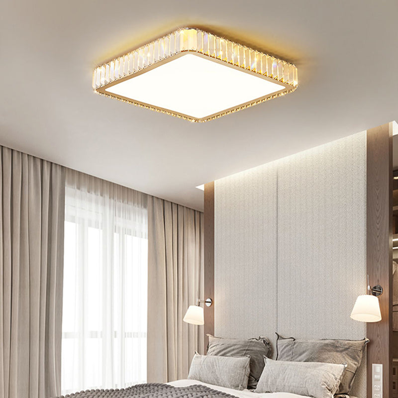 Contemporary Flush Light Crystal 1 Light Flush Mount Ceiling Fixture in Gold