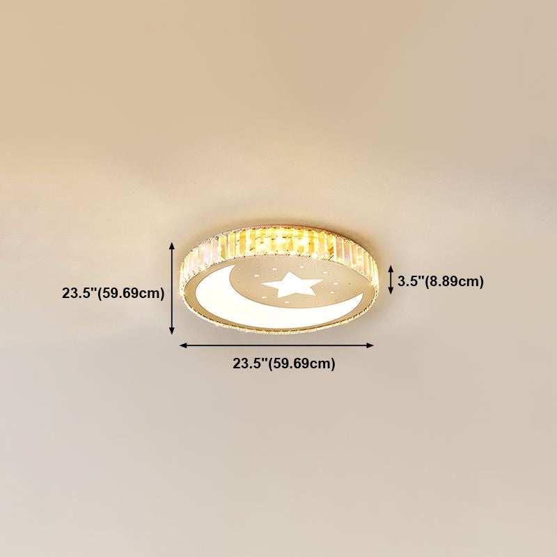 Contemporary Flush Light Crystal 1 Light Flush Mount Ceiling Fixture in Gold