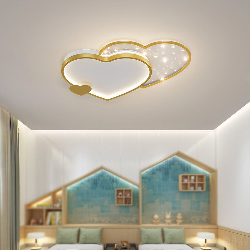 Modern Style Heart-shaped Ceiling Light Fixtures Metal 2 Light Ceiling Mounted Lights