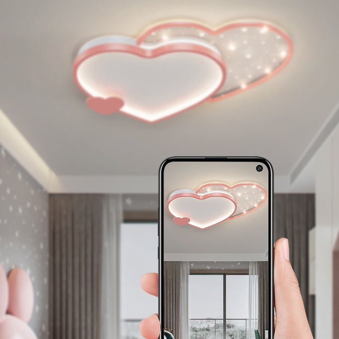 Modern Style Heart-shaped Ceiling Light Fixtures Metal 2 Light Ceiling Mounted Lights