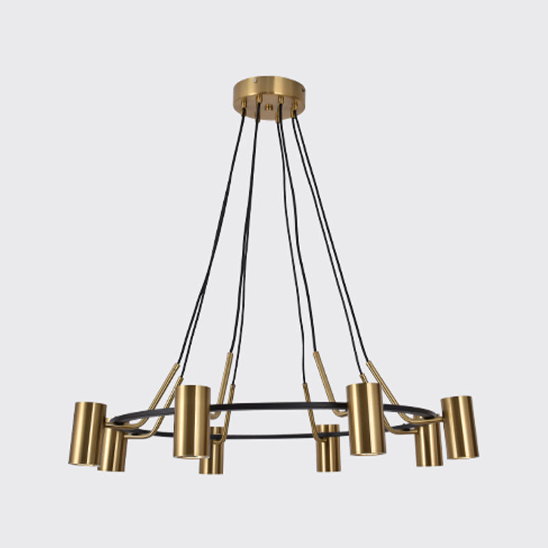 Gold Hanging Lamp Postmodern Style Cylinder Shape Metal Chandelier Pendant Light