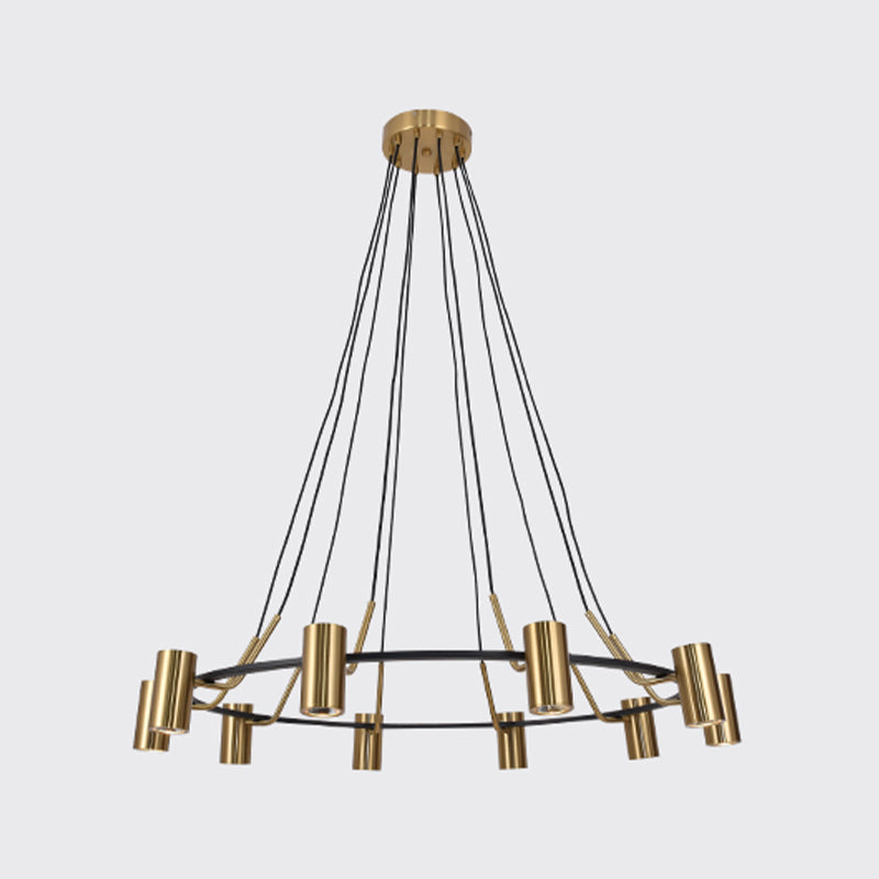 Gold Hanging Lamp Postmodern Style Cylinder Shape Metal Chandelier Pendant Light