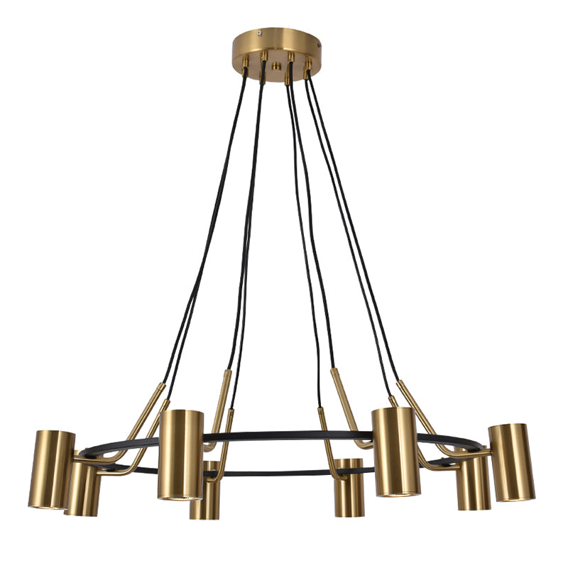 Gold Hanging Lamp Postmodern Style Cylinder Shape Metal Chandelier Pendant Light