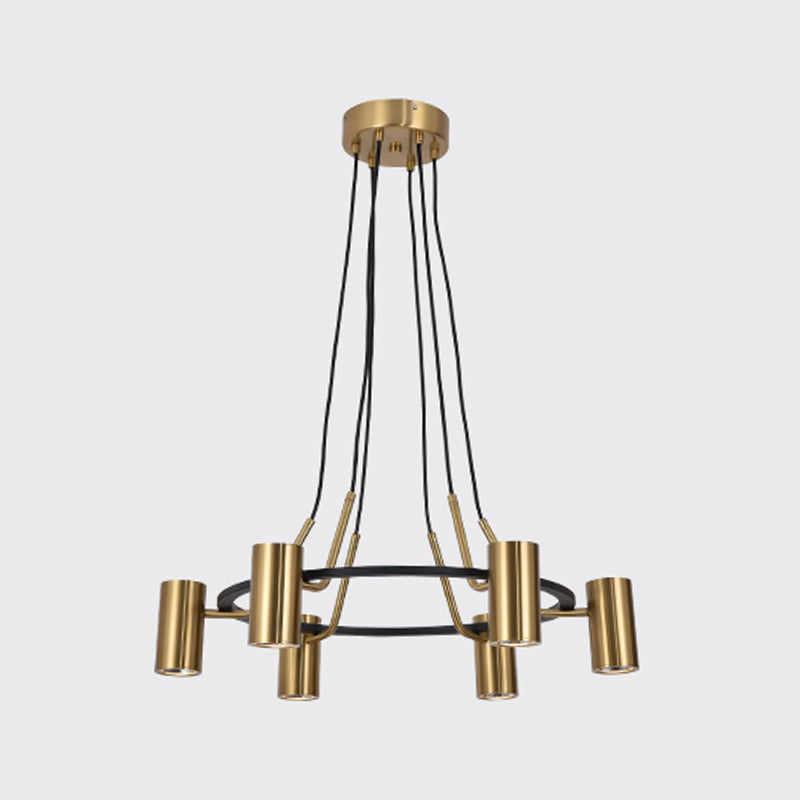 Gold Hanging Lamp Postmodern Style Cylinder Shape Metal Chandelier Pendant Light