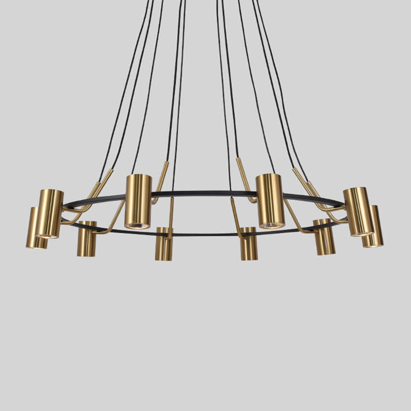 Gold Hanging Lamp Postmodern Style Cylinder Shape Metal Chandelier Pendant Light