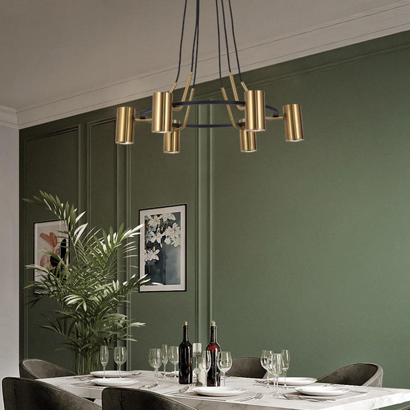 Gold Hanging Lamp Postmodern Style Cylinder Shape Metal Chandelier Pendant Light